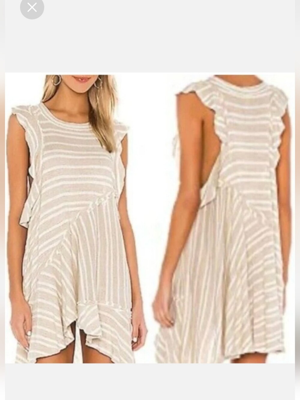 Free People Beige Striped Ruffle Hem Mini Dress